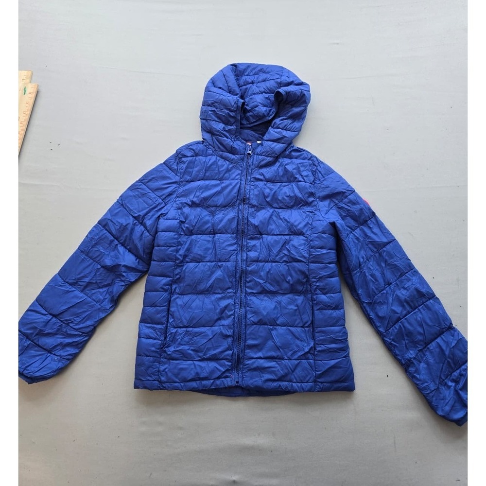 Gap Kids Royal Blue Puffer Jacket Hooded Quilted Coat Pink Lining Medium 8-10